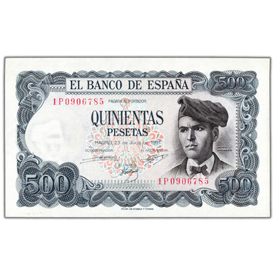 SOLD Spain 1971 500 Pesetas Note P #153a - AU-58