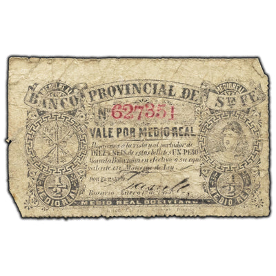 SOLD Argentina Banco Provincial De Santa Fe 1875 1/2 Medio Real Note P #S819b