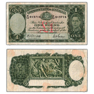 SOLD Australia 1942 1 One Pound Note P #26b - Previously Mounted Back