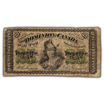 25 Cents 1870 Dominion of Canada Shinplaster Note Plain DC-1c