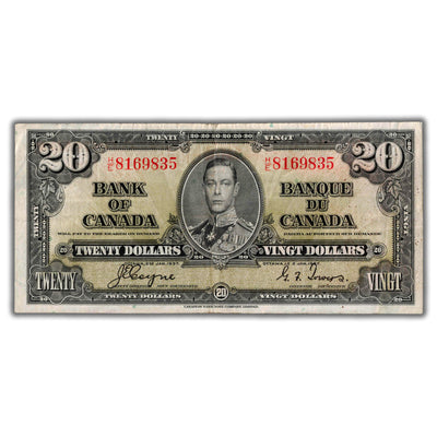 $20 1937 Bank of Canada Note Coyne-Towers H/E Changeover Prefix BC-25c - F/VF