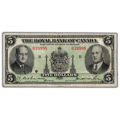 $5 1935 Royal Bank of Canada Chartered Note Large Signatures CH #630-18-02a