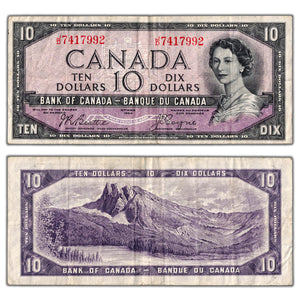 SOLD $10 1954 Bank of Canada Note Devil Face J/D Prefix BC-32b - F/VF