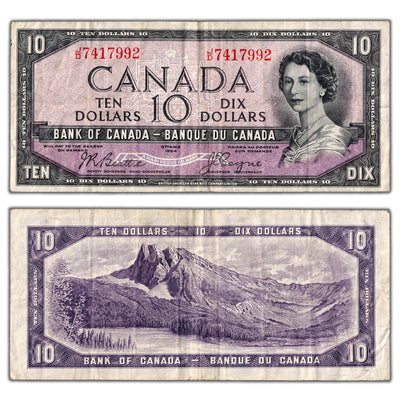 $10 1954 Bank of Canada Note Devil Face J/D Prefix BC-32b - F/VF