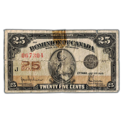 25 Cents 1923 Dominion of Canada Shinplaster Note Hyndman DC-24b - Damaged