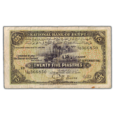 Egypt 1942 25 Piastes Note P #10c - Circulated
