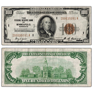SOLD United States 1929 $100 Minneapolis National Note Fr. 1890-I - VF+