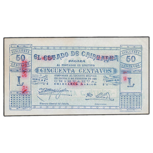 SOLD Mexico El Estado De Chihuahua 1914 50 Centavos Note