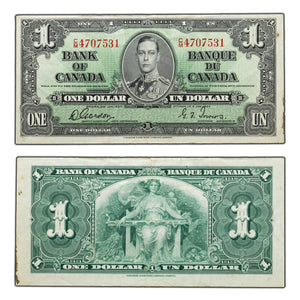 SOLD $1 1937 Bank of Canada Note Gordon-Towers C/M Prefix BC-21c - VF+ (residue)