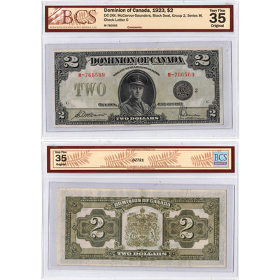 SOLD $2 1923 Dominion of Canada Note McCavour-Saunders Black Seal DC-26f - BCS VF-35