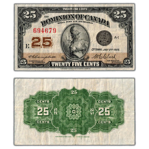SOLD 25 Cents 1923 Dominion of Canada Note Shinplaster DC-24d - F/VF