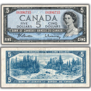 SOLD $5 1954 Bank of Canada Note Beattie-Rasminsky A/S Prefix BC-39b