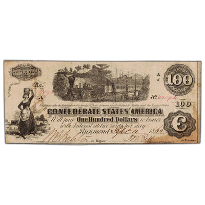 United States 1862 Confederate States of America $100 Note T-40 - Stained