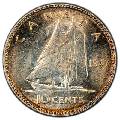 Canada 1947 10 Cents Dime Silver Coin - Uncirculated +