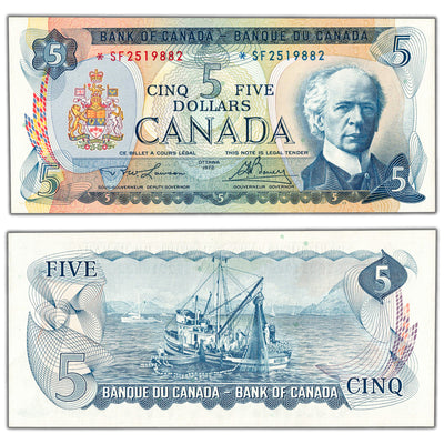 SOLD $5 1972 Bank of Canada Note *SF Replacement Prefix BC-48bA - Choice UNC