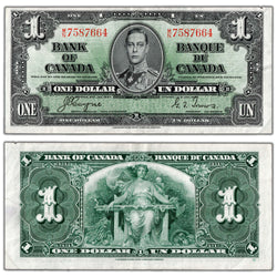 $1 1937 Bank of Canada Note Coyne-Towers M/N Prefix BC-21d - EF (small tear)