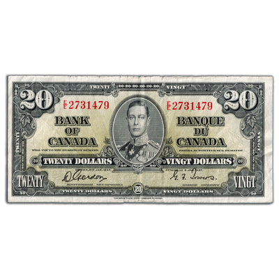 $20 1937 Bank of Canada Note Gordon-Towers E/E Prefix BC-25b - F/VF