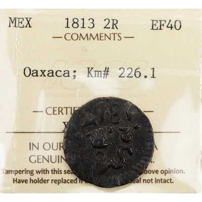 Mexico Oaxaca 1813 2 Two Reales Coin KM #226.1 - ICCS EF-40