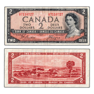 SOLD $2 1954 Bank of Canada Note Devil Face G/B Prefix BC-30b - VF