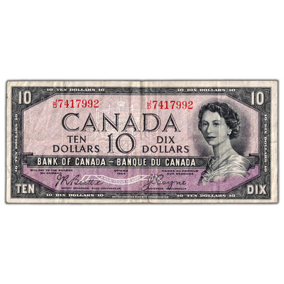 $10 1954 Bank of Canada Note Devil Face J/D Prefix BC-32b - F/VF
