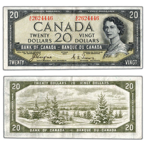 SOLD $20 1954 Bank of Canada Note Devil Face A/E Prefix BC-33a - VF