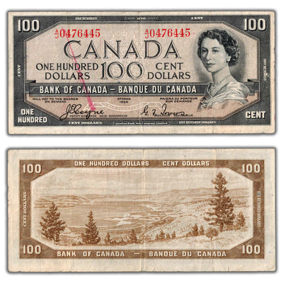 SOLD $100 1954 Bank of Canada Note Devil Face Coyne-Towers BC-35a - Writing
