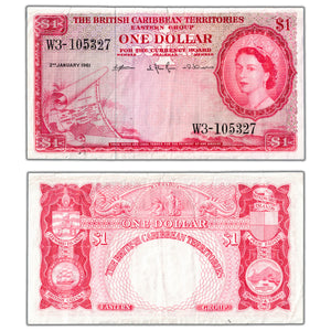 SOLD British Caribbean Territories 1961 $1 One Dollar Note P #7c - Edge Tear