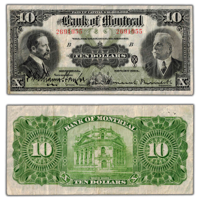 SOLD $10 1914 Bank of Montreal Canada Chartered Note #505-54-08 - VF (pinholes)