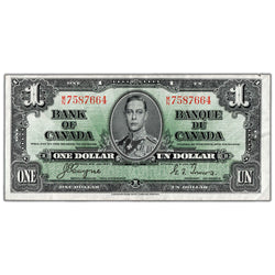 $1 1937 Bank of Canada Note Coyne-Towers M/N Prefix BC-21d - EF (small tear)