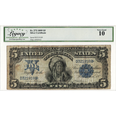 United States 1899 $5 Silver Certificate "Chief" Note Fr. 273 - Legacy VG-10