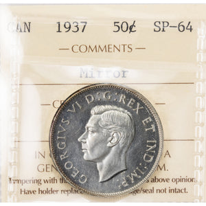 SOLD Canada 1937 50 Cents Half Dollar Coin - ICCS Mirror Specimen SP-64