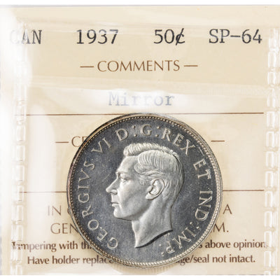 SOLD Canada 1937 50 Cents Half Dollar Coin - ICCS Mirror Specimen SP-64