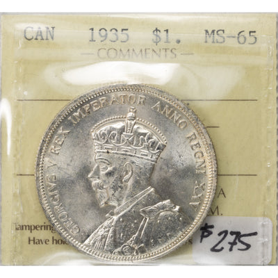 SOLD Canada 1935 $1 Silver Dollar Coin - ICCS MS-65
