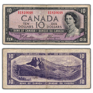 SOLD $10 1954 Bank of Canada Note Devil Face Beattie-Coyne G/D Prefix BC-32b - Fine
