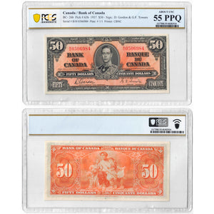 SOLD $50 1937 Bank of Canada Note Gordon-Towers B/H Prefix BC-26b - PCGS AU-55 PPQ