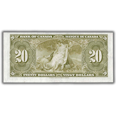 SOLD $20 1937 Bank of Canada Note Coyne-Towers J/E Prefix BC-25c - AU (cleaned)