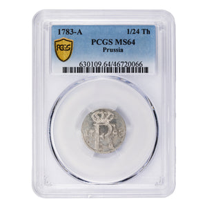 SOLD Germany Prussia 1783-A 1/24 Thaler Silver Coin - PCGS MS-64