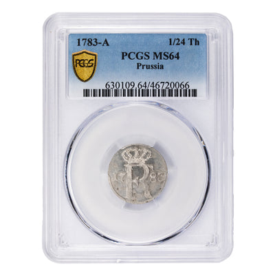 SOLD Germany Prussia 1783-A 1/24 Thaler Silver Coin - PCGS MS-64