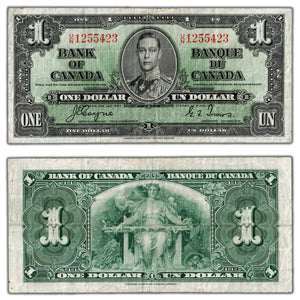 SOLD $1 1937 Bank of Canada Note Coyne-Towers U/N Prefix BC-21d - F/VF
