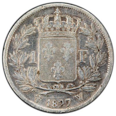 France 1827 W One Franc Silver Coin - Obverse Scratched