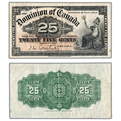 25 Cents 1900 Dominion of Canada Shinplaster Note Courtney DC-15a - VF