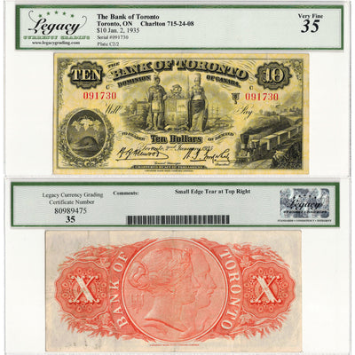 $10 1935 The Bank of Toronto Chartered Note #715-24-08 - Legacy VF-35