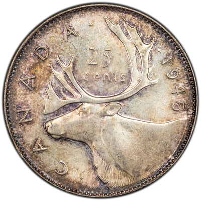 Canada 1945 25 Cents Quarter Silver Coin - MS-62