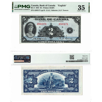 $2 1935 Bank of Canada Note English Text BC-3 - PMG VF-35