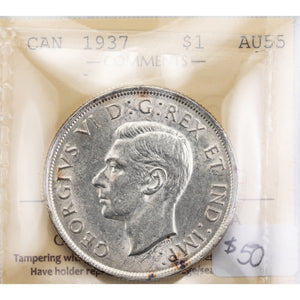 SOLD Canada 1937 $1 Silver Dollar Coin - ICCS AU-55