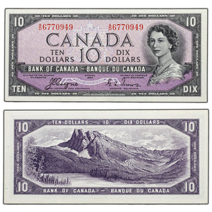 SOLD $10 1954 Bank of Canada Note Devil Face A/D Prefix BC-32a - AU