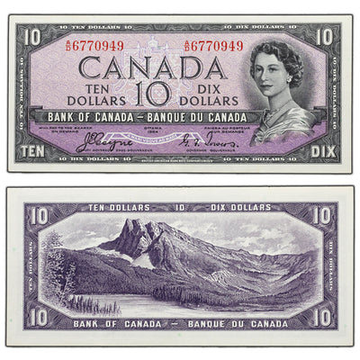 SOLD $10 1954 Bank of Canada Note Devil Face A/D Prefix BC-32a - AU