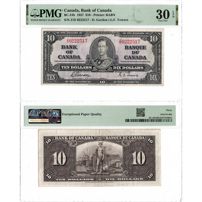 SOLD $10 1937 Bank of Canada Note Z/D Changeover Prefix BC-24b - PMG VF-30 EPQ