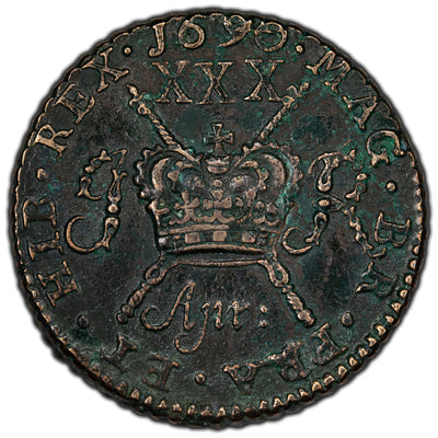 Ireland 1690 April James II 1/2 Crown Gun Money Coin - Corrosion