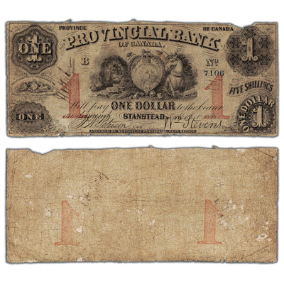 $1 5 Shillings 1856 Provincial Bank of Canada Note - Tougher Issue